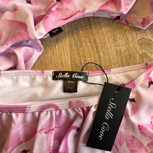 NWT STELLA COVE Ruffled Pink Flamingos off the shoulder swimsuit 4T - Picture 5 of 11